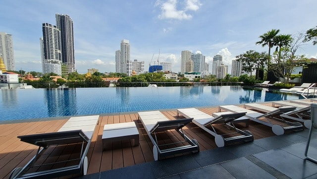 Infinity pool and city view