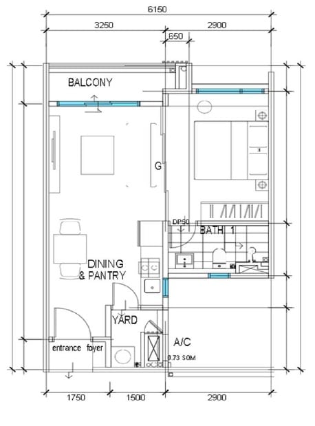 ion vivace layout D 520sf 1 bedroom studio with balcony 1-2 carpark