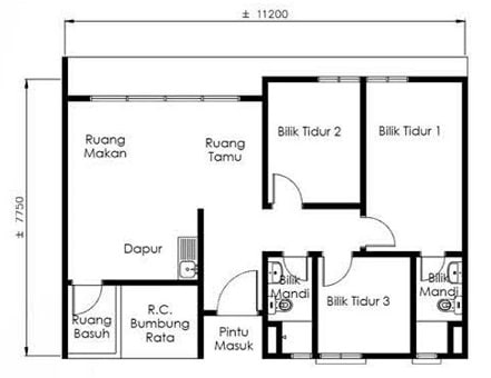 the skyline layout B1 850sf 3 bedrooms